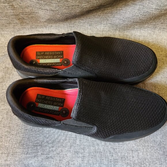 Men\'s Size 11.5 Skechers Work Black Relaced Fit Slip Resistant Slip On Shoes